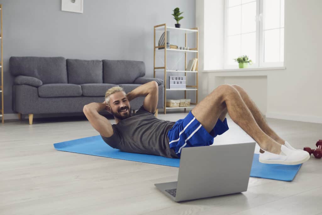 Stay at Home Jobs fitness instructor holding online class